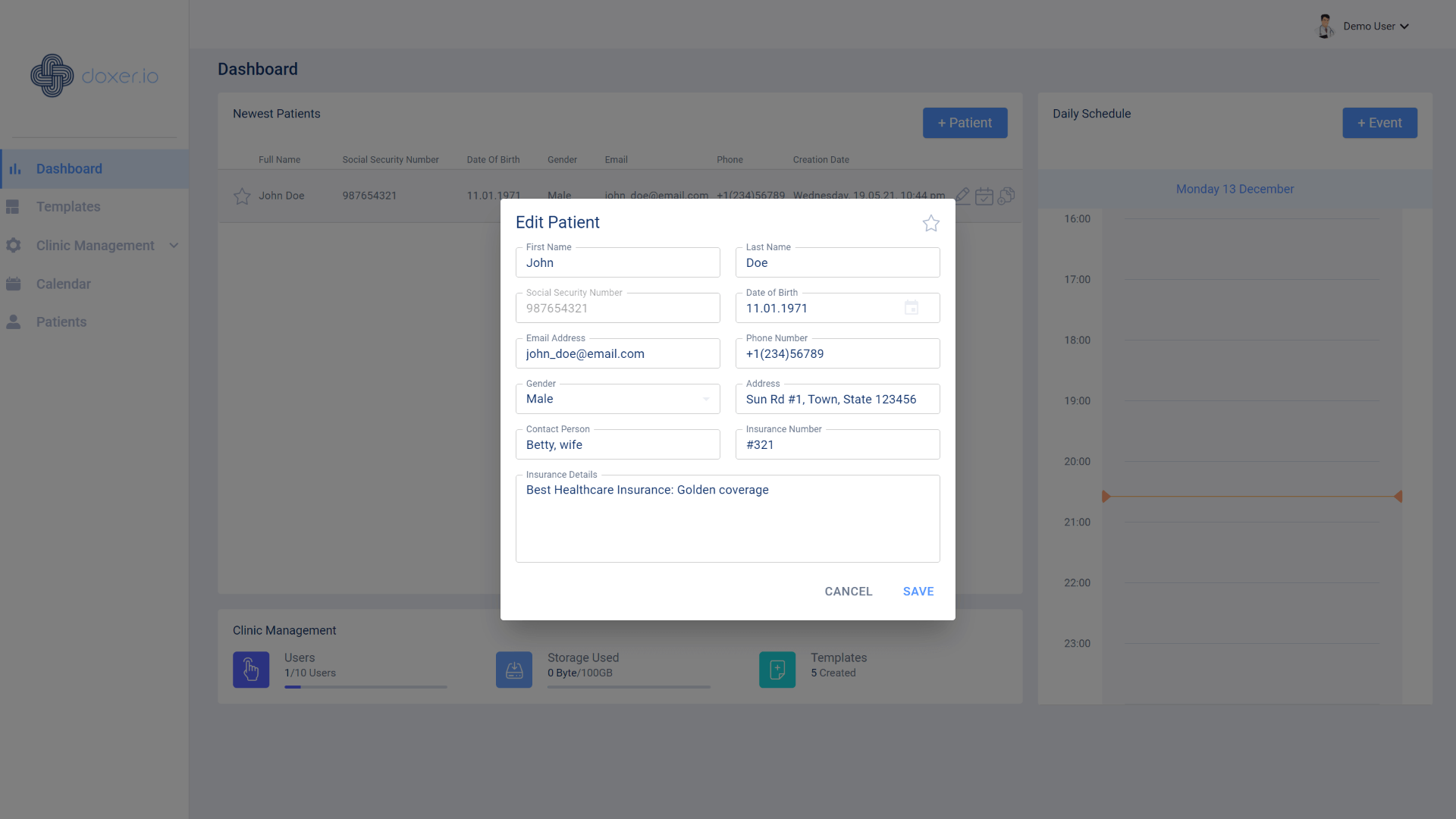 Doxer.io edit patient screen