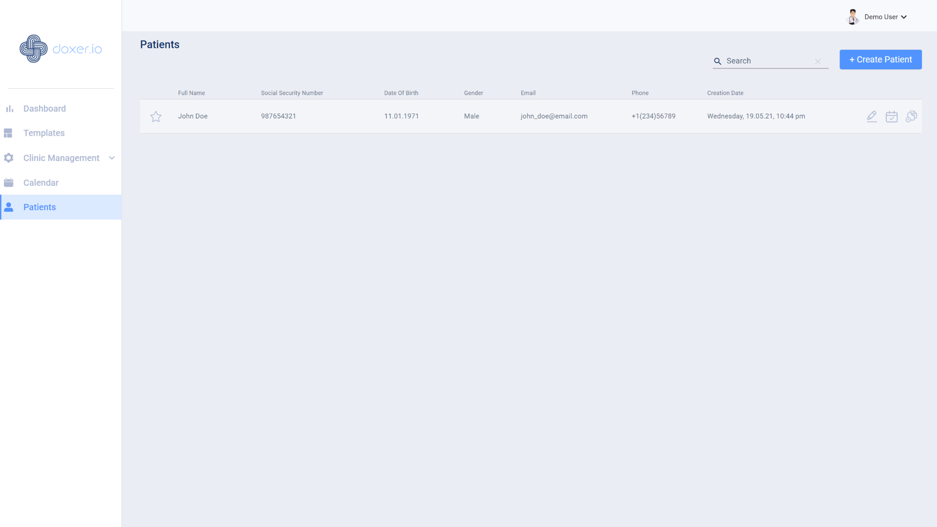 Doxer.io patient management screen